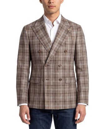 Corneliani CC Collection Double-Breasted Wool & Linen-Blend Blazer