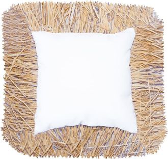 MX HOME Cojin cuadrado blanco con flequillo