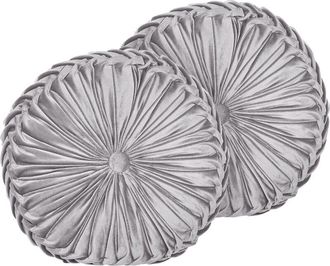 Beliani Conjunto De 2 Cojines De Terciopelo Gris 40 Cm Pliegues Minimalista Udala