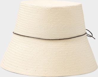 Simons Womens Fine bow straw straight cloche hat Exclusive collection from Italy