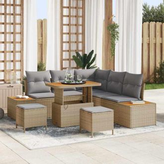 vidaXL Vidaxl - Conjunto De Sof&aacute; De Jard&iacute;n Con Coj&iacute;n 8 Pcs Beige Polirat&aacute;n