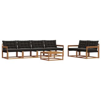 vidaXL Conjunto De Sof&aacute;s De Exterior Con Coj&iacute;n 7 Pcs Natural Y Negro Vidaxl