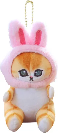 Generic Plush Cat Backpack Charm - Bunny Hat Keychain, Soft Animal Pendant | Mini Cat Key Ring Ornament, Cute Kitten Plush Accessory, Bag Dangling Toy with Cl