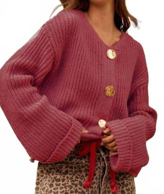 Lovlov Button Front Pocket Cardigan In Burgundy