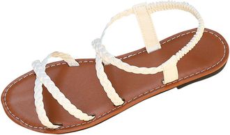 Generic Women Flat Sandals Open Toe Casual Lightweight Ladies Summer Shoes Versatile Comfort Gladiator Sandals with Elastic Ankle Strap