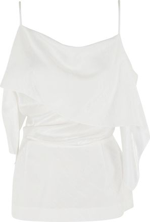 Maison Margiela White Draped Hooded Logo-Print Acetate-Blend Tank Top