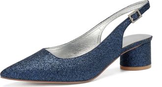 Generic Wedding Bridal Shoes Womens Low Heels Heeled Slingback Sandals Chunky Heels Wedding Shoes Pointed Toe Bridal Heels 4.5Cm,Dark Blue,3 UK