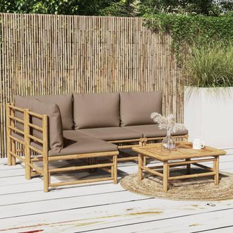 vidaXL Vidaxl - Set De Muebles De Jard&iacute;n 5 Piezas Bamb&uacute; Y Cojines Gris Taup&eacute;