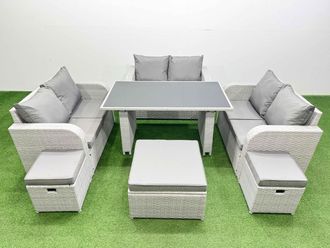 Fimous 9 Seater Patio Garden Furniture Sets with 3 Stool Light Grey