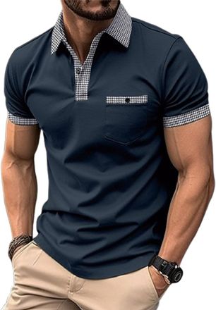 Generic Mens Polo Shirts Short Sleeve Contrast Button Down Collar Polo Shirt with Pocket Casual Athletic Classic T-Shirts (UK, Alpha, XXL, Regular, Regular, N