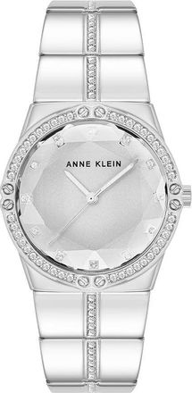 Anne Klein Silver-Tone 116-Crystal Bezel and Link Bracelet Ladies Watch