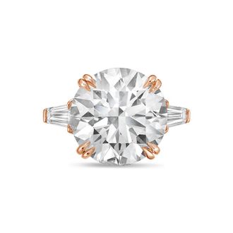 Diana M. Jewels 18kt rose gold 6ct lab grown round diamond ring with baguettes on the sides