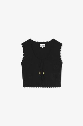 Ganni Black Crochet Applique Vest - Size S