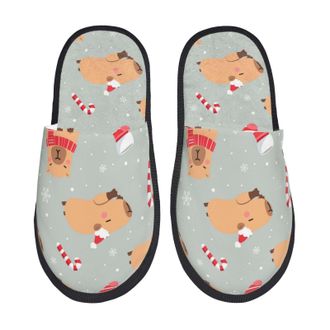 Generic Fleece Slippers Capybaras Candy Cane Santa Hat Cute Cozy Fuzzy Slippers Furry Anti-Slide Slipper For Room Men Hotel M