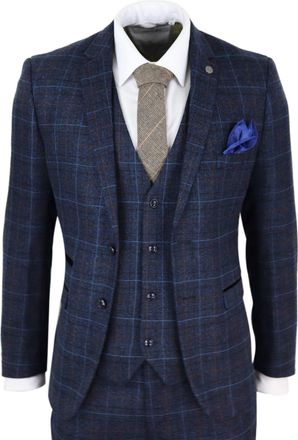 PAUL ANDREW Harvey Navy Tweed Check 3 Piece Suit