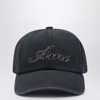 Ami Cappellino nero d&eacute;lav&eacute; in cotone