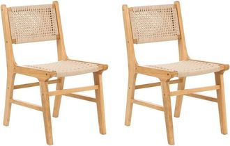 Beliani Beliani - Set of 2 Dining Chairs Rubber Wood Frame Paper Cord Seat and Backrest Dining Room Boho Brown and Beige Ozella