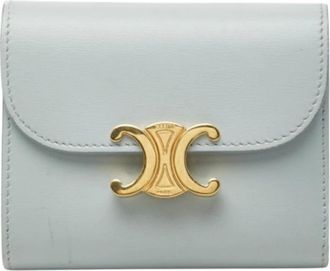 Celine Pre-owned Wallets, female, Blue, Size: ONE SIZE Pre-owned Triomphe Small Flap Wallet Leather Wallet