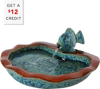 Sunnydaze Glazed Ceramic Fish Outdoor Water Fountain 7In Patio & Garden Feature With $12 Credit