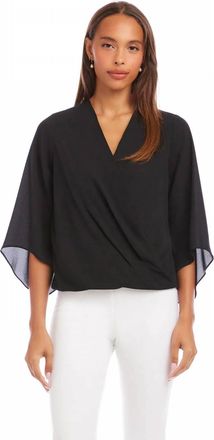 Karen Kane Bracelet Sleeve Drape Front Crossover Top - Petite In Black