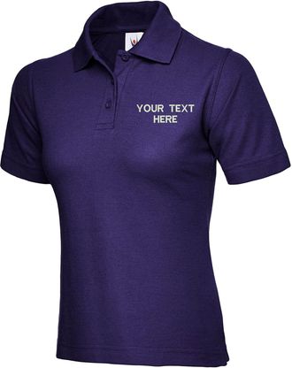 Generic Personalised Embroidered Your Text Ladies Classic Polo Shirt Casual Workwear Partywear Adult Women Gift Top (Purple, 2XL, xx_l)
