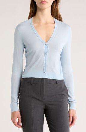 Theory Wool Blend Crop Cardigan in Sky at Nordstrom Rack, Size Petite