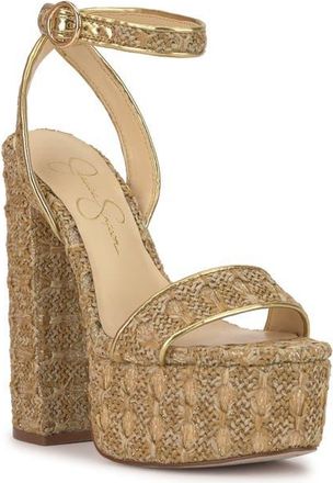 Jessica Simpson Axtyn Ankle Strap Platform Sandal in Natural/Gold at Nordstrom, Size 9.5