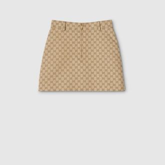 Gucci GG Cotton Canvas Jacquard Fabric Skirt, Beige, Ready-to-wear