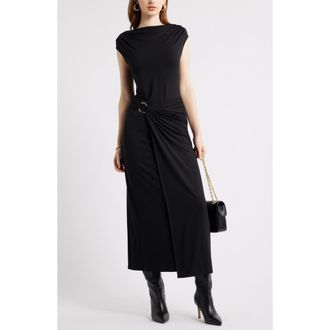 Nordstrom Belt Detail Side Ruched Dress in Black at Nordstrom, Size Xx-Small