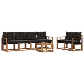vidaXL Conjunto De Sof&aacute;s De Exterior Con Coj&iacute;n 7 Pcs Natural Y Negro Vidaxl