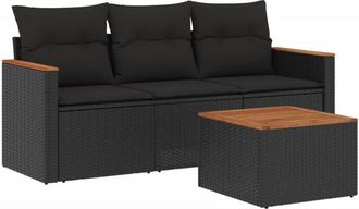 vidaXL Juego De Sof&aacute;s Jard&iacute;n 4 Pzas Con Cojines Rat&aacute;n Sint&eacute;tico Negro Vidaxl