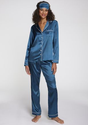 s.Oliver Pyjama S.OLIVER, Damen, Gr. 32, dunkelgr&uuml;n, Webqualit&auml;t, Obermaterial: 95% Polyester, 5% Elasthan, unifarben mit Farbeinsatz, regular fit lang, V-Auss