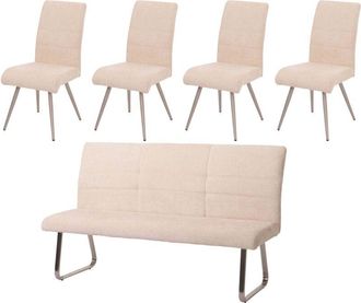 Hhg Hhg - Nunca Usado] Juego De Comedor 221, Juego De 4 Sillas + Banco 180cm, Acero Inoxidable Cepillado Tela/textil Chenilla, Crema