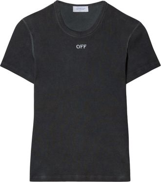 Off-white logo-embroidered T-shirt - women - Cotton/Spandex/Elastane - L - Grey
