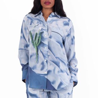 Victoria Beckham Floral Satin Pyjama Shirt, Brand Size 6 (US Size 2)