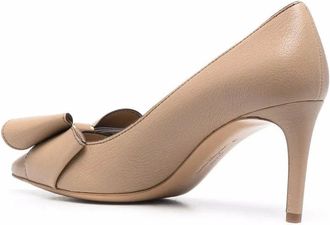 Ferragamo Double Bow Leather Pumps - Beige