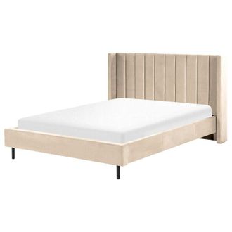 Beliani Beliani - Cama Con Somier De Terciopelo Beige 160 X 200 Cm Listones Moderno Villette