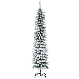 HOMCOM Homcom &Aacute;rbol De Navidad Estrecho 180 Cm, &Aacute;rbol De Navidad Artificial Nevado Con 395 Ramas Y Soporte De Metal Plegable, Para Sal&oacute;n, Interior, Verde