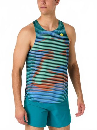 Rabbit Mens Go-Time Singlet Tank In Blue Heat Map Print