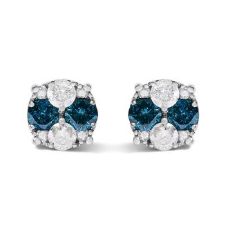 House of Brilliance 925 Sterling Silver 2.0 Cttw Blue Diamond Composite Cluster Stud Earring