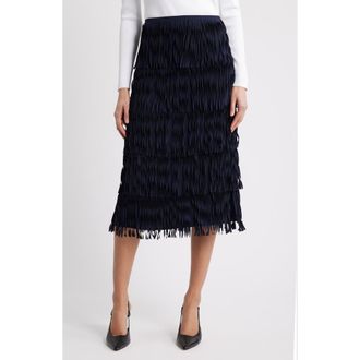 Elie Tahari The Tilda Fringe A-Line Skirt in Navy at Nordstrom, Size 4