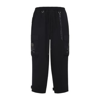 MASTERMIND WORLD Relaxed Fit Black Cargo Trousers With Adjustable Waistband And Strap Details
