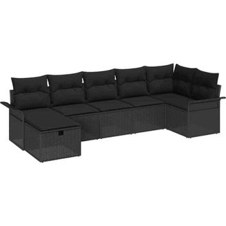 vidaXL Conjunto De Sof&aacute; De Jard&iacute;n Manual 7 Pcs Negro Rat&aacute;n Sint&eacute;tico