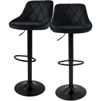 ML Design Ml-design - Set di 2 Sgabelli da Bar Rivestimento in Velluto Nero Sgabello da Bancone Regolabile in Altezza 62-82 cm Girevole a 360&deg; Sedie Alte Sedia
