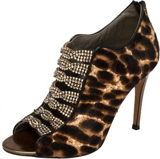 Gina Brown Leopard Print Calf Hair Embellished Sandals