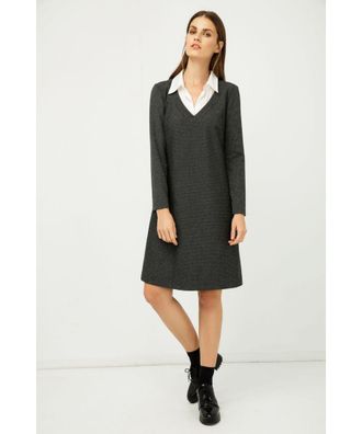 Móveis Conquista Womens Shirt Collar Detail Dark Striped Grey Dress - Charcoal - Size EU 44 (Womens)