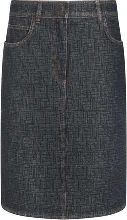 Fendi Flared Midi Denim Skirt With All-Over Quilted Ff Motif