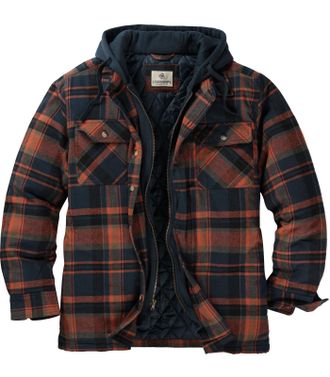 Legendary Whitetails Mens Plaid Flannel Shirt Jacket Quilted with Hood Polyfill Insulated, Ancient Bison Plaid, XXL