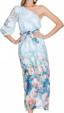 Jade Yoga Painted Garden One Shoulder Dress In Blue