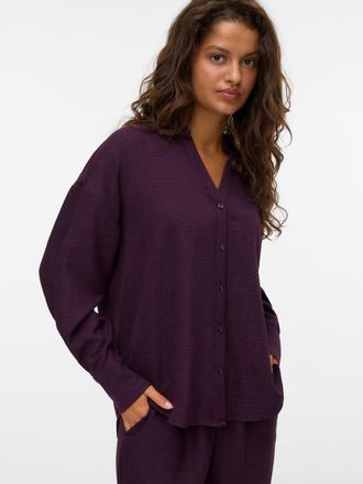 Vero Moda Langarmbluse VERO MODA VMMELANEY QUEENY LS SHIRT WVN NOOS, Damen, Gr. XS, rot (winetasting), Web, Obermaterial: 100% Polyester, unifarben, loose fit P